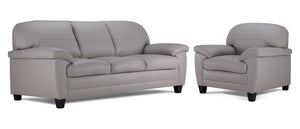 Raphael Ens. Sofa et fauteuil en cuir – gris nuage