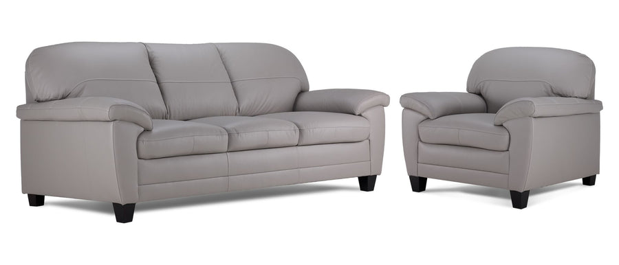 Raphael Leather Sofa and Chair Set - Cloud Grey