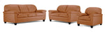 Raphael Leather Sofa, Loveseat and Chair Set- Saddle