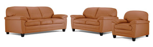 Raphael Ens. Sofa, causeuse et fauteuil en cuir – brun cuivré