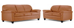 Raphael Leather Sofa and Loveseat Set- Saddle