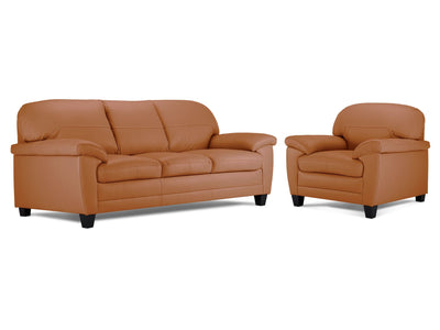 Raphael Ens. Sofa et fauteuil en cuir – brun cuivré