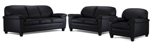 Raphael Ens. Sofa, causeuse et fauteuil en cuir – noir corbeau