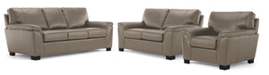 Reynolds Ens. Sofa, causeuse et fauteuil en cuir – gris