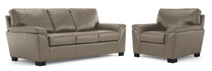 Reynolds Leather Sofa and Chair Set - Grey