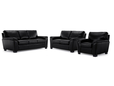Reynolds Ens. Sofa, causeuse et fauteuil en cuir – noir
