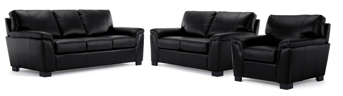 Reynolds Leather Sofa, Loveseat and Chair Set - Black