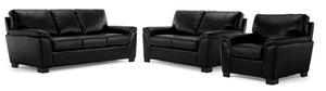 Reynolds Ens. Sofa, causeuse et fauteuil en cuir – noir