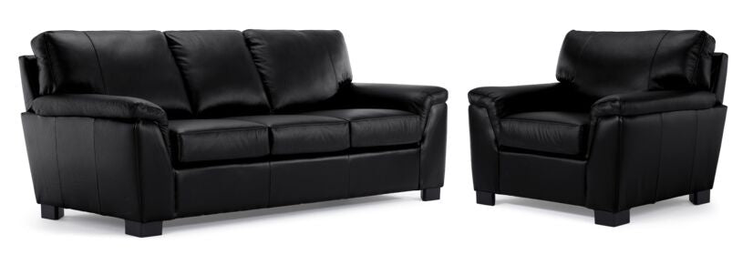 Reynolds Leather Sofa and Chair Set - Black