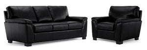 Reynolds Ens. Sofa et fauteuil en cuir – noir