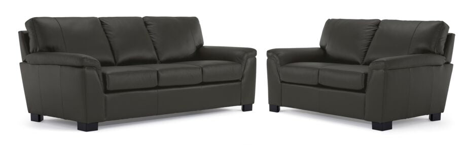 Reynolds Leather Sofa and Loveseat Set - Dark Grey