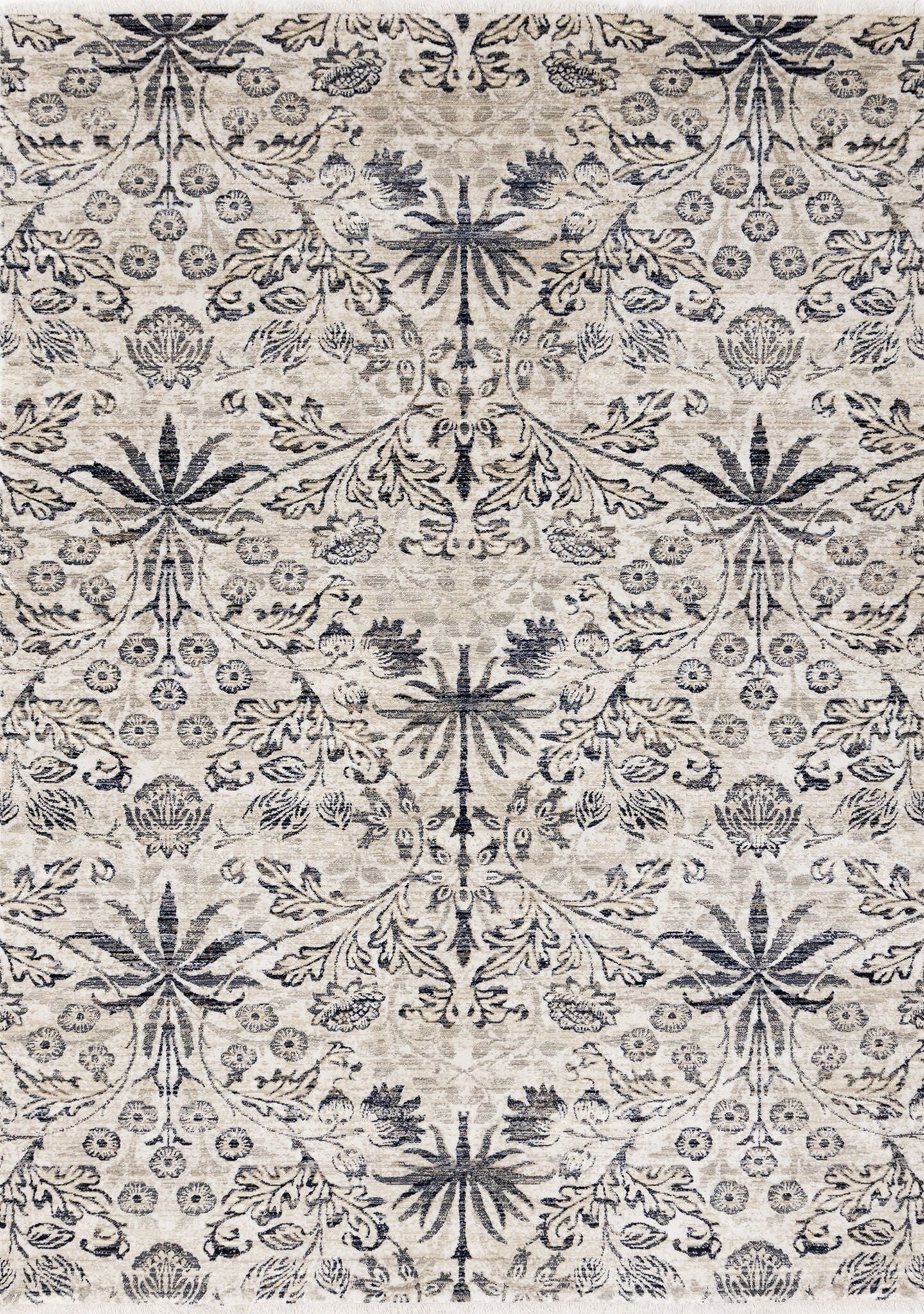 Midnight Garden 5'3" x 7'10" Ornate Leaf Pattern Area Rug - Cream