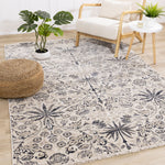 Midnight Garden 5'3" x 7'10" Ornate Leaf Pattern Area Rug - Cream