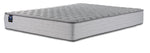 Sealy Burchelle Extra Firm Tight Top Twin mattress with grey quilted top and patterned side panels, three-quarter view
