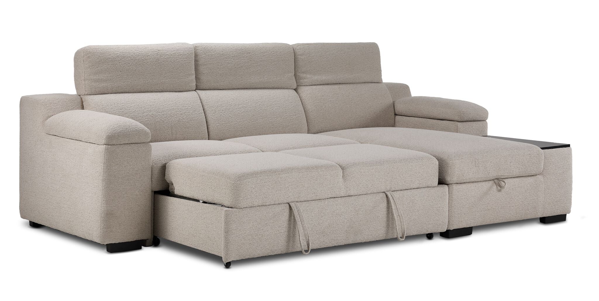 Slayden left-facing 2-piece taupe polyester sectional with pop-up bed extended and chaise lounge