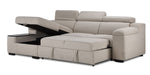Slayden right-facing taupe polyester sectional with pop-up bed extended and chaise storage compartment open