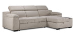 Left-Facing: Slayden left-facing 2-piece taupe polyester sectional with chaise, adjustable headrests and side table