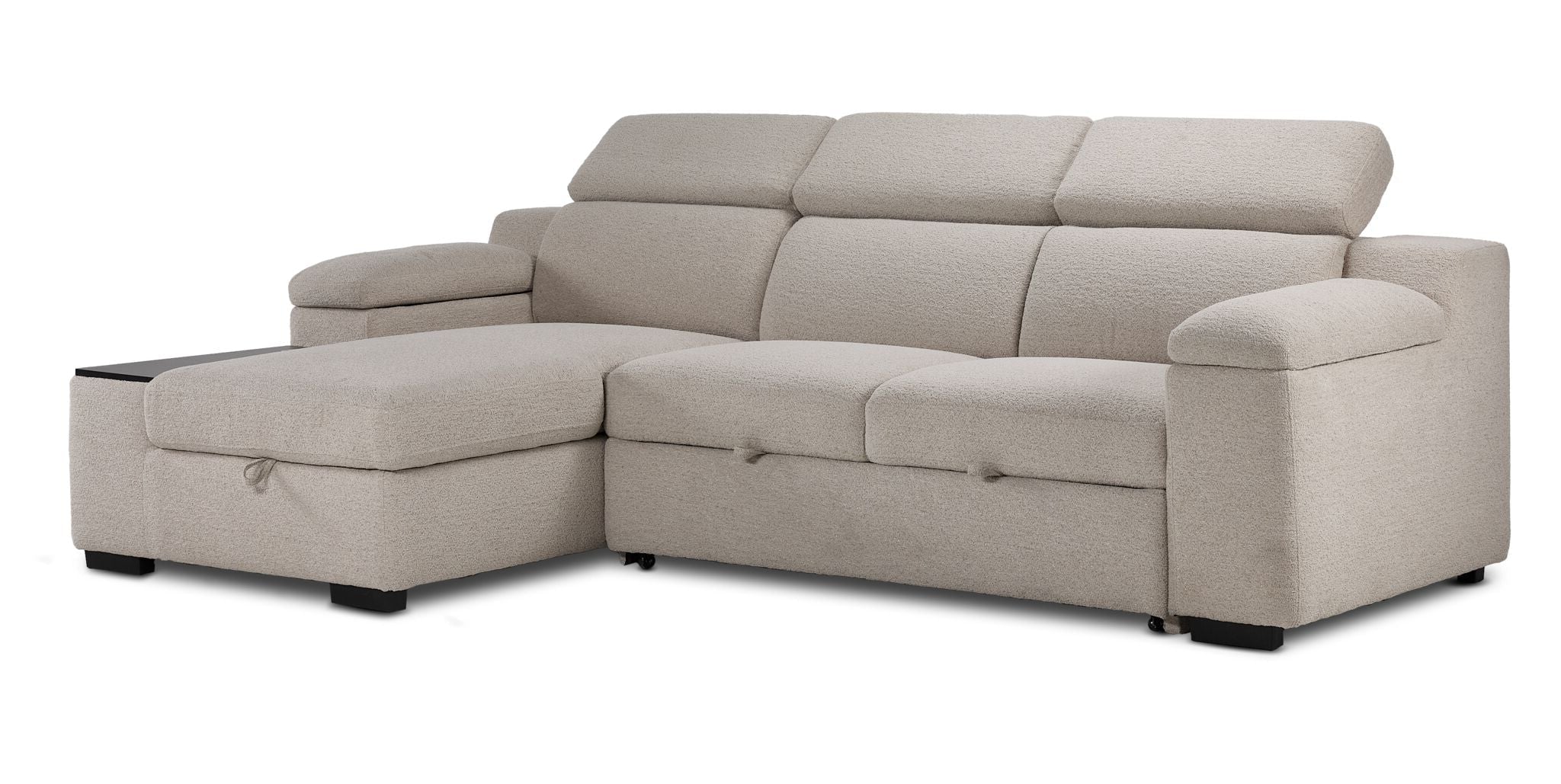 Slayden right-facing 2-piece taupe polyester sectional with chaise, adjustable headrests and side table