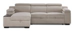 Front view of Slayden right-facing taupe polyester sectional with chaise and built-in side table