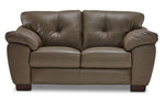 Sloan II chocolate leather loveseat with clean contemporary shape, padded arms and front view