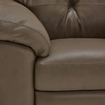 Sloan II sofa close-up showing chocolate leather upholstery, seat cushion and stitching detail