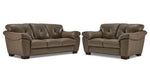 Sloan II chocolate leather sofa and loveseat set with wide cushioned arms and contemporary style