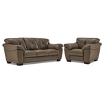 Sloan II chocolate leather sofa and chair set with wide cushioned arms and contemporary style
