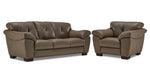 Sloan II chocolate leather sofa and chair set with wide cushioned arms and contemporary style