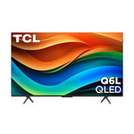 Front view of TCL 50-inch QLED 4K Smart TV displaying colourful abstract graphics