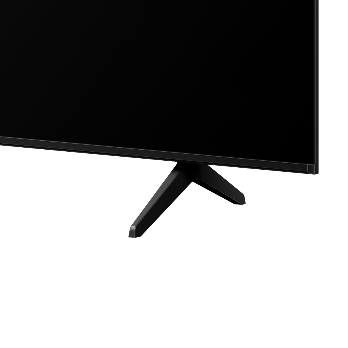 Close-up of the TCL 85-inch M8L Series Mini-LED Smart TV showing the slim black lower bezel and angled support foot
