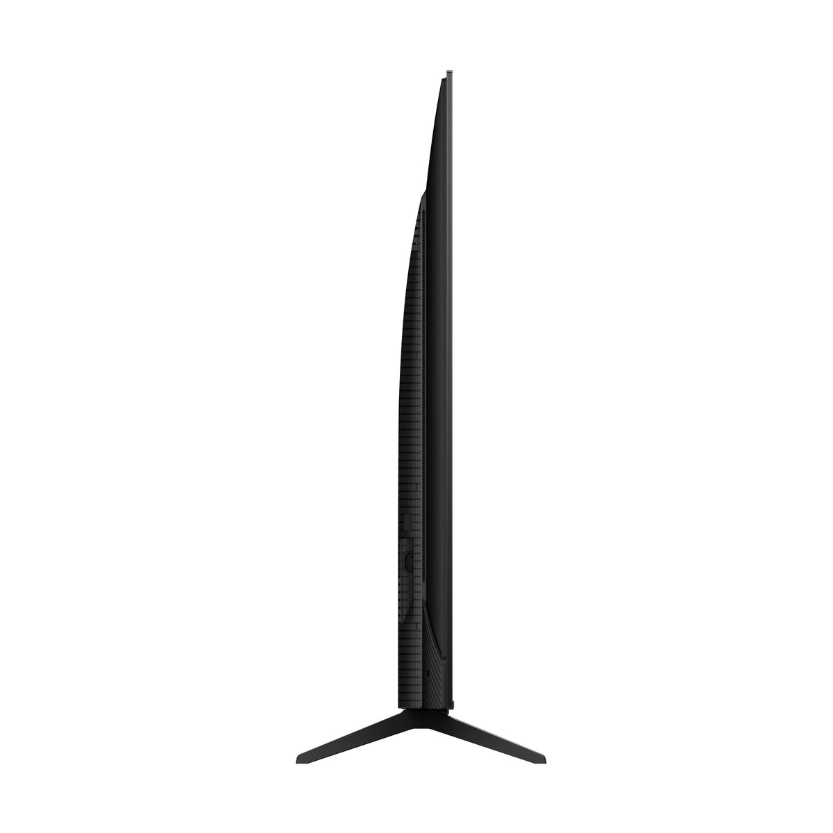 Side profile of the TCL 85-inch M8L Series 4K UHD HDR Mini-LED Smart TV with Google TV showing its slim panel and support foot