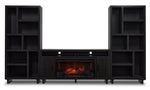 Tessan 3-Piece Fireplace Entertainment Wall Unit – Dark Grey, Brown