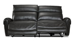 Theo Leather Dual Power Reclining Sofa - Charcoal front view with both power reclining footrests extended