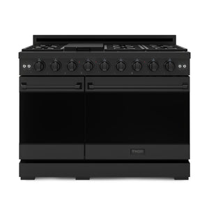 Thor Kitchen Série Gordon Ramsay Cuisinière au gaz professionnelle autonome 7,0 pi³ four double acier inoxydable noir RSG48EB