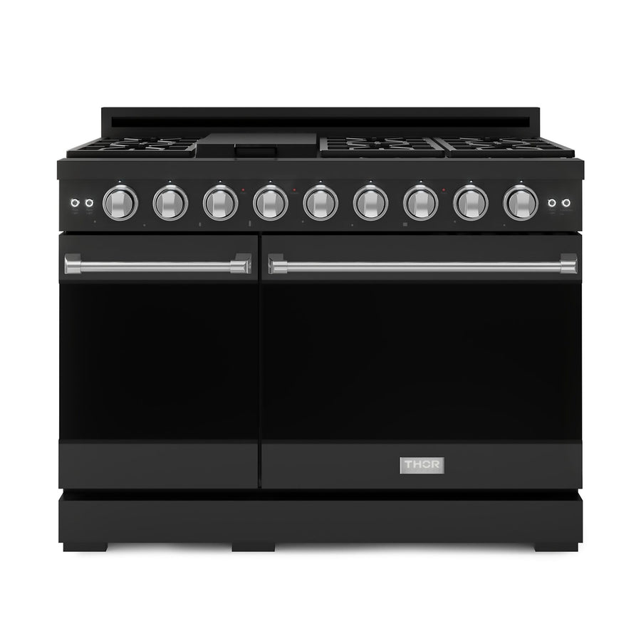 Thor Kitchen Black Stainless Steel Freestanding Professional Double Oven Gas Range|Gordon Ramsay Series ( 7 cu.ft.) - RSG48EB-SS