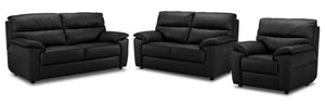 Toscana Ens. Sofa, causeuse et fauteuil en cuir - noir