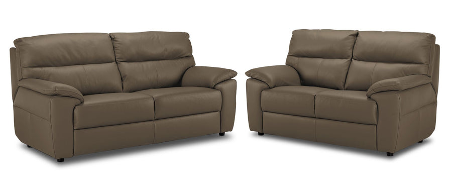 Toscana Leather Sofa and Loveseat Set - Taupe