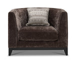 Tresor dark brown chair with velvet-finish fabric, button-tufted back and front view