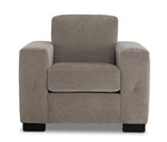 Valetta Chair - Wheat front view with single seat cushion, wide track arms, tall back cushion and dark block feet