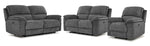 Vandelay Power Reclining Sofa, Loveseat and Chair Set - Grey