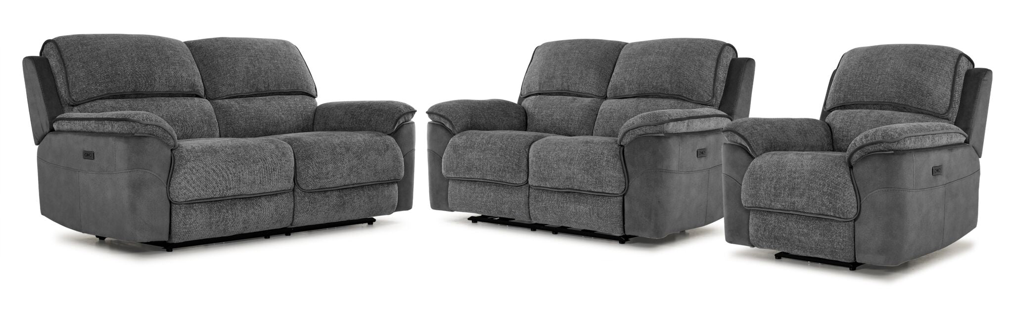 Vandelay Power Reclining Sofa, Loveseat and Chair Set - Grey