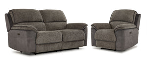 Vandelay Ens. Sofa et fauteuil inclinables électriques - gris et brun 