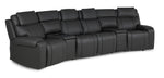Velocity 6-Piece Leather Power Reclining Home Theatre Seating - Dark Grey with four seats and two wedge consoles