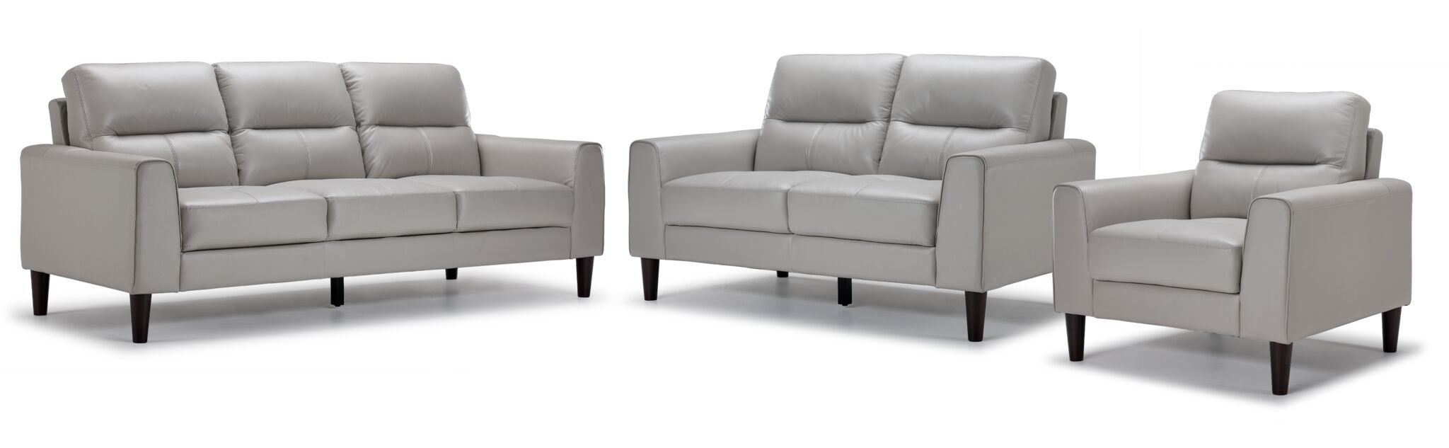 Verissimo Leather Sofa, Loveseat and Chair Set - Silver