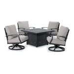 West Lake 5-Piece Outdoor Swivel Chair Chat Set with Fire Pit - Grey