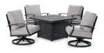 West Lake 5-Piece Outdoor Swivel Chair Chat Set with Fire Pit - Grey