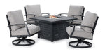 West Lake 5-Piece Outdoor Swivel Chair Chat Set with Fire Pit - Grey