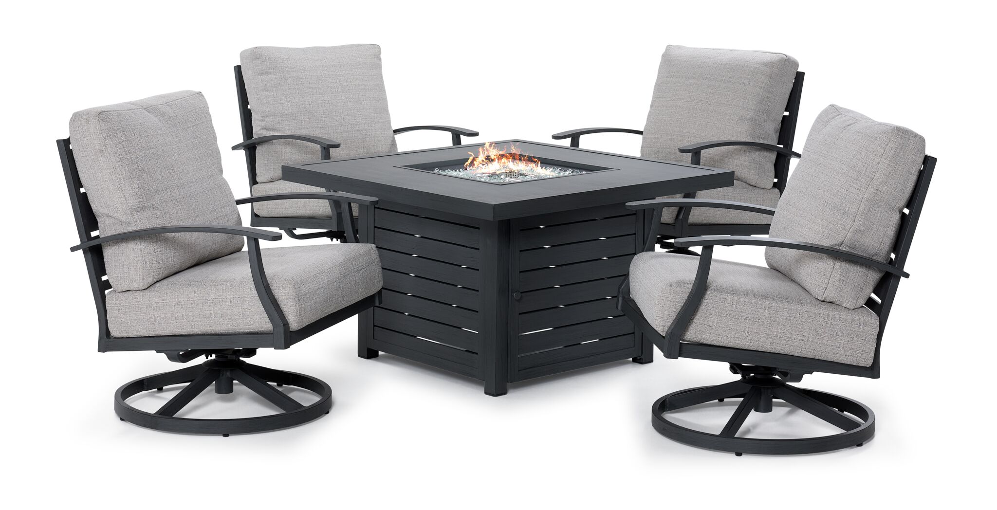 West Lake 5-Piece Outdoor Swivel Chair Chat Set with Fire Pit - Grey