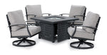 West Lake 5-Piece Outdoor Swivel Chair Chat Set with Fire Pit - Grey