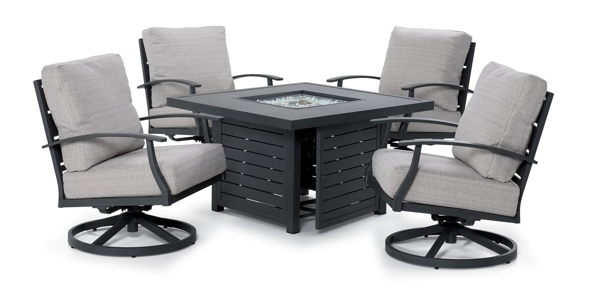 West Lake 5-Piece Outdoor Swivel Chair Chat Set with Fire Pit - Grey